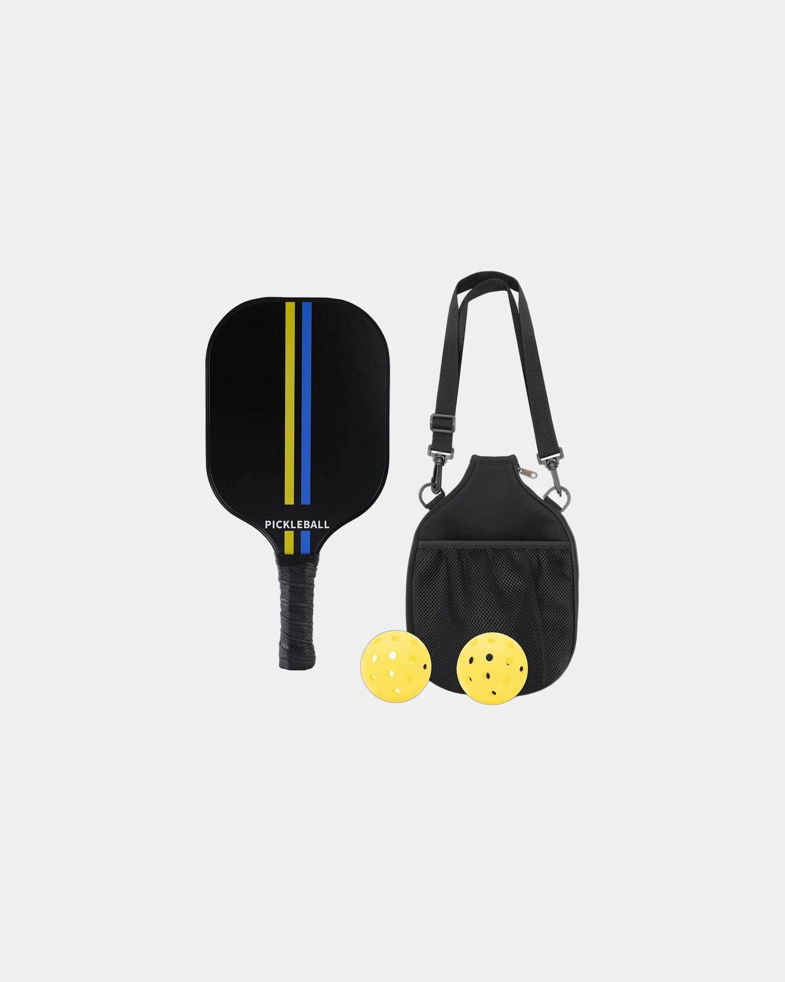 Custom carbon fiber pickleball paddle & ball set - Black