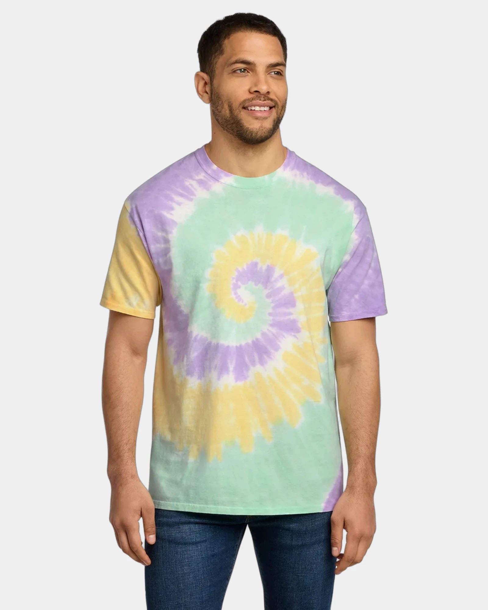Custom tie-dye cotton tee for teams and events - Mint Rainbow