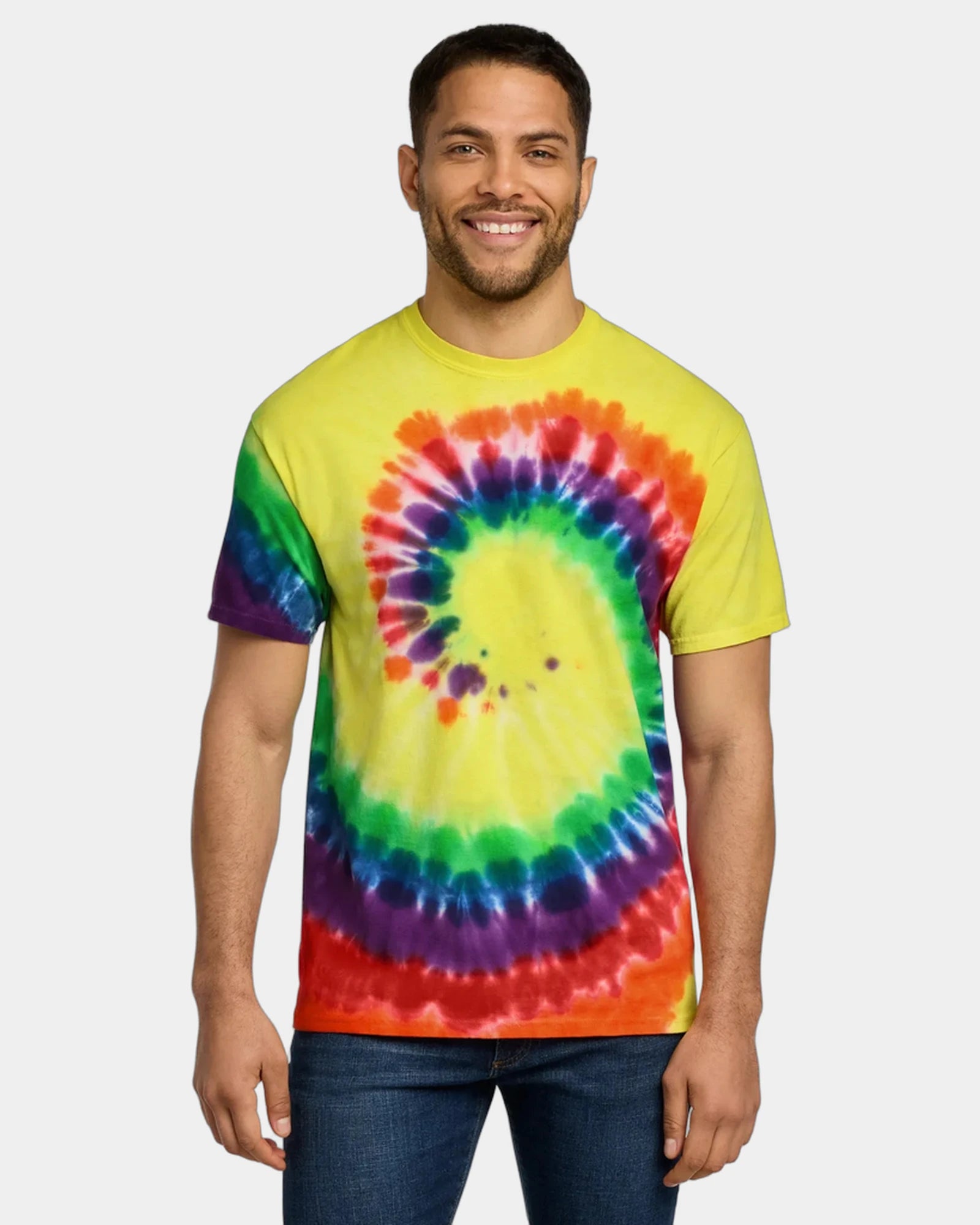 Custom tie-dye cotton tee for teams and events - Rainbow