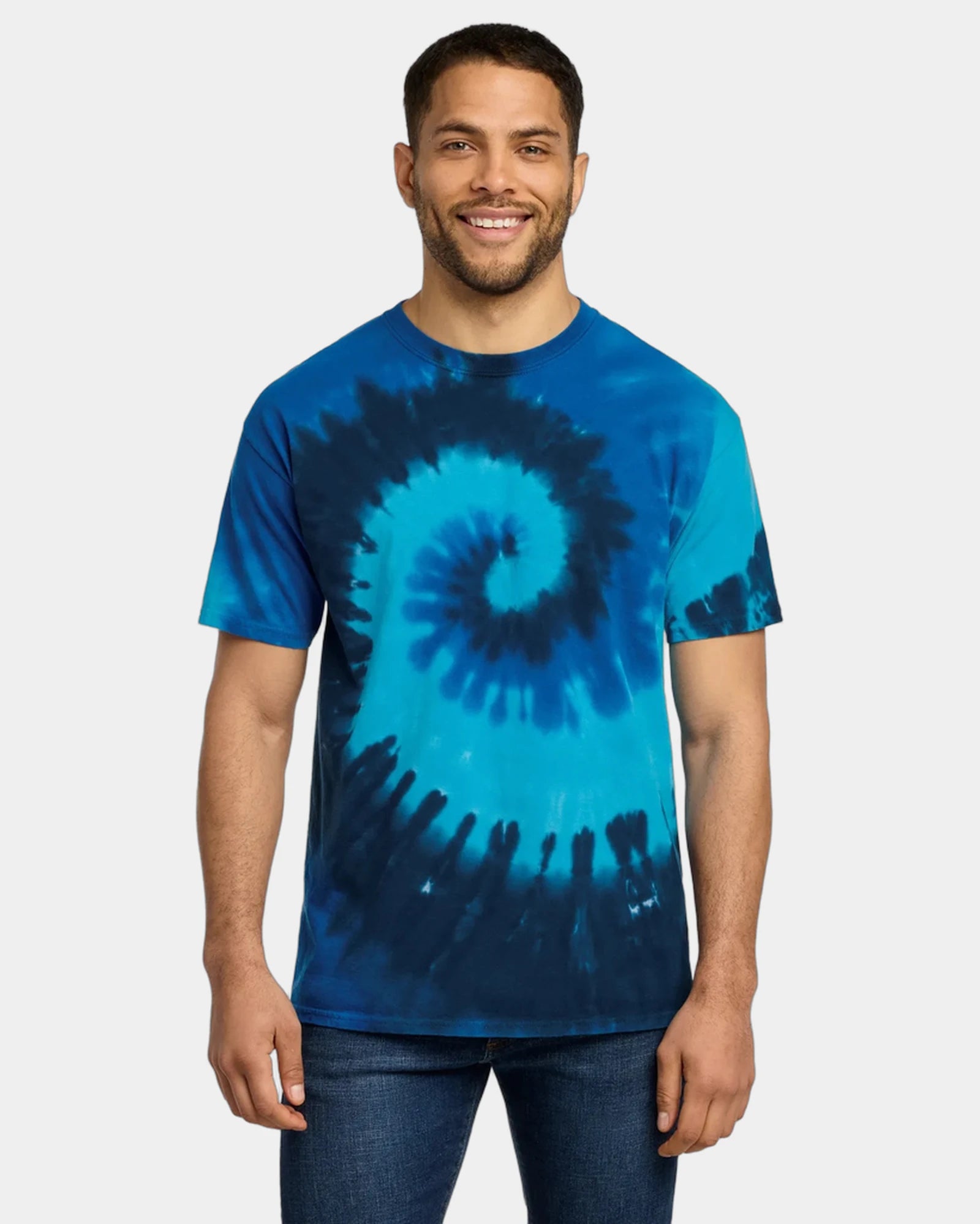 Custom tie-dye cotton tee for teams and events - Ocean Rainbow