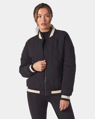 Custom oversized varsity jacket with contrast cuffs - Black-Oatmilk