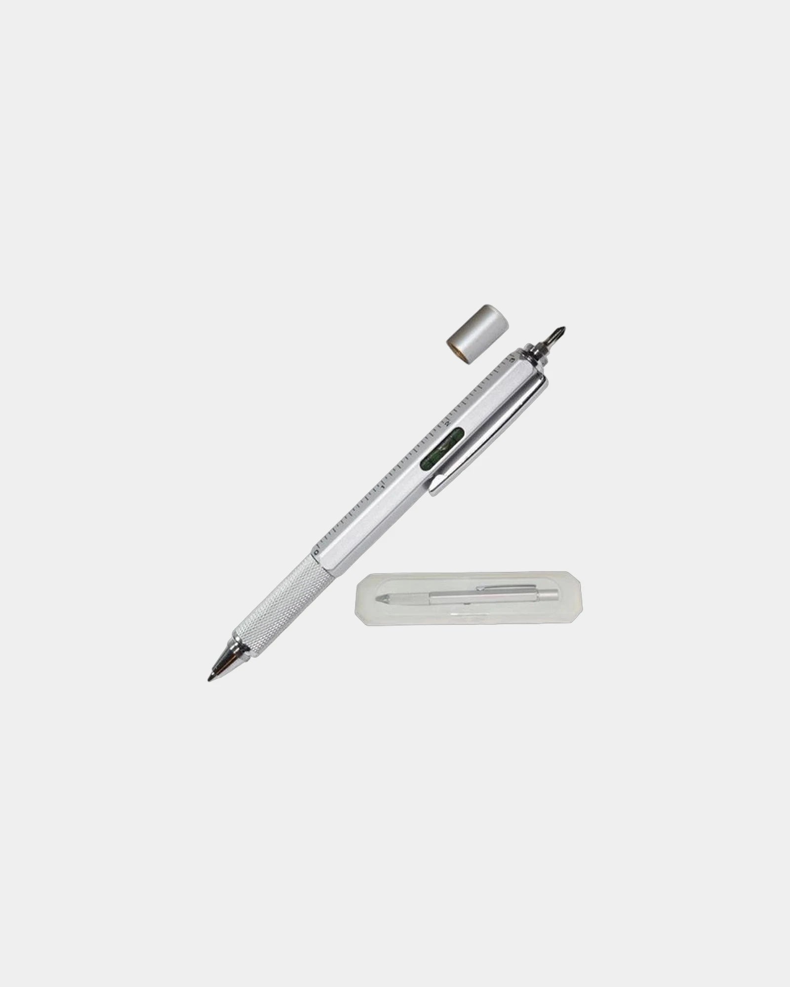 Custom metal tool pen with screwdriver and ruler - Matte Silver