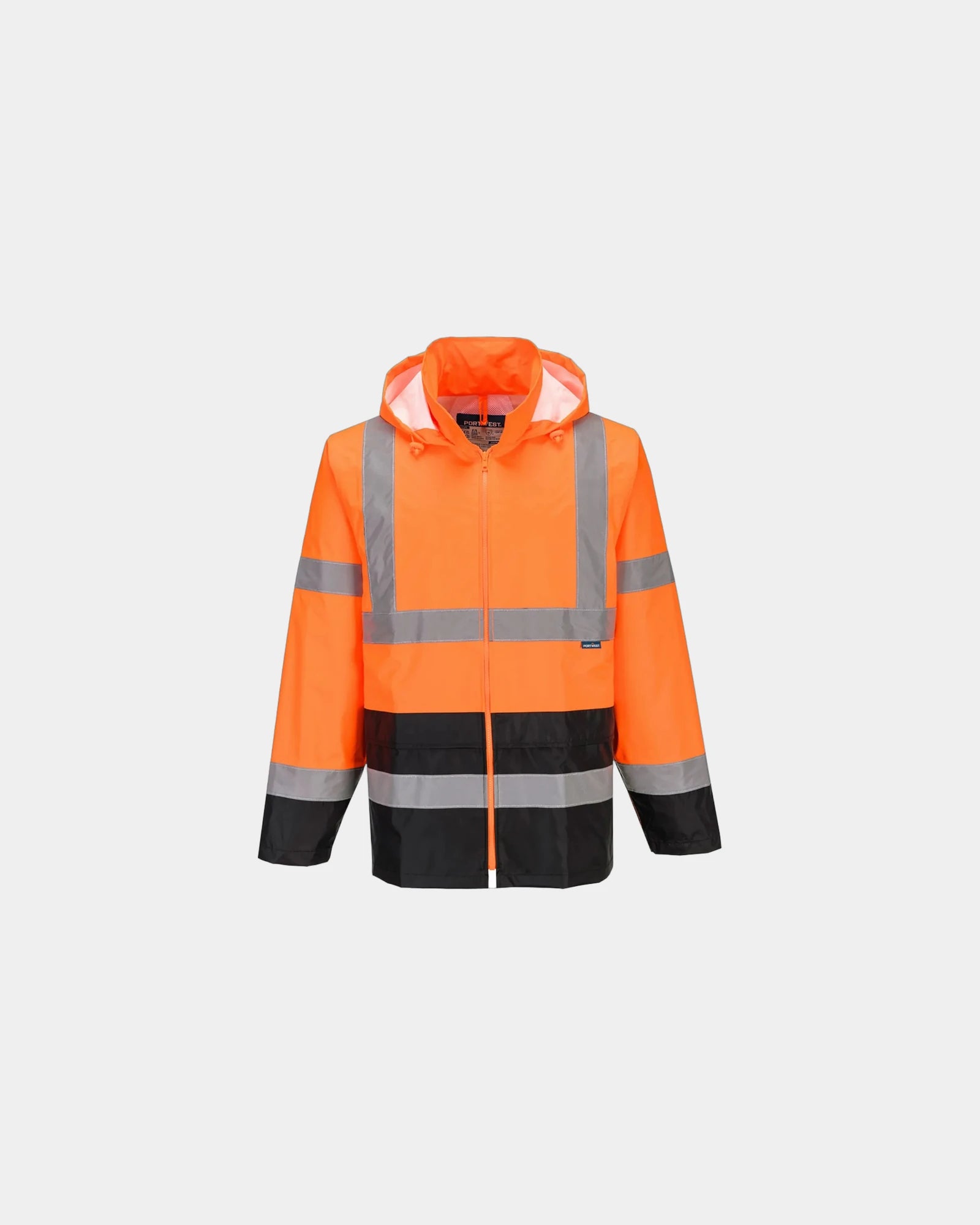 Custom hi-vis waterproof Portwest rain traffic jacket - Orange/Black