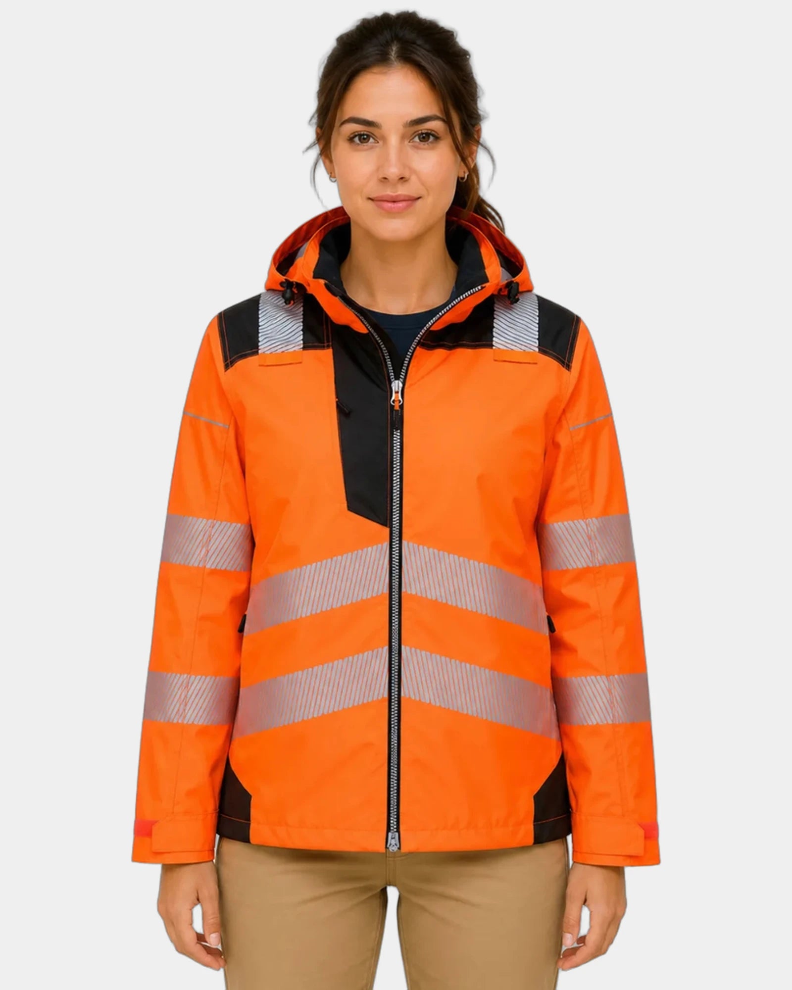 Custom waterproof hi-vis Portwest PW3 winter jacket - Orange/Black