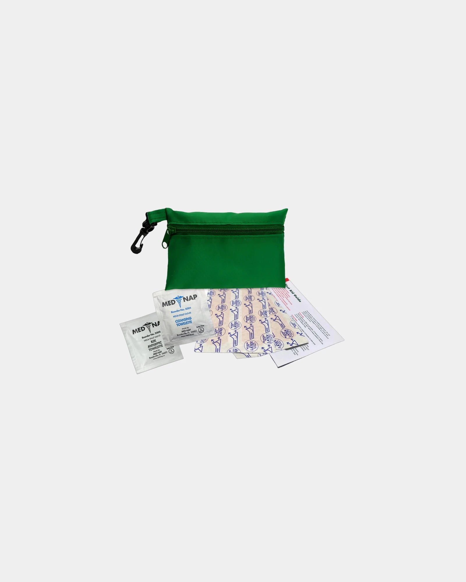 Custom polyester first aid kit zip pouch with clip - Green