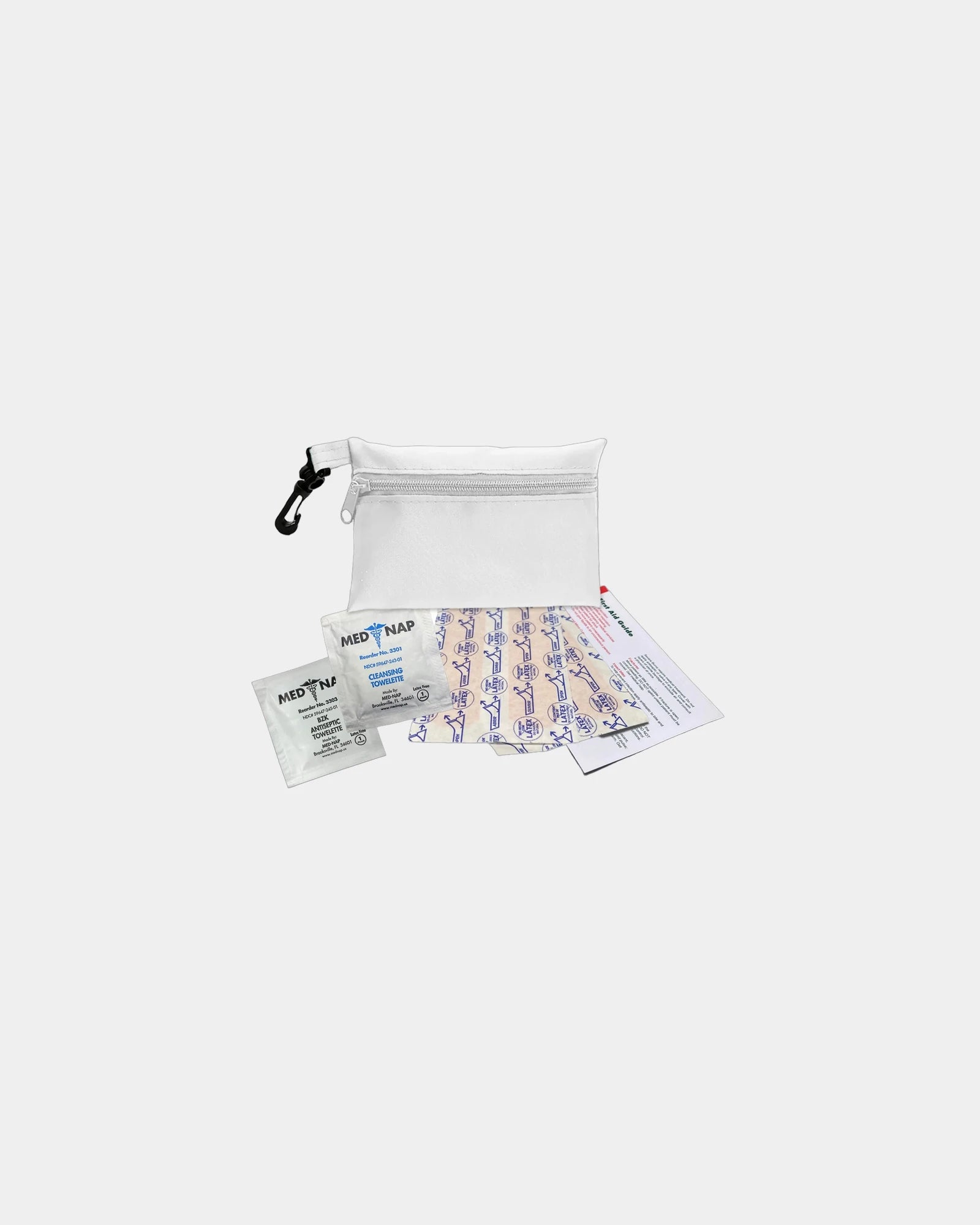 Custom polyester first aid kit zip pouch with clip - White