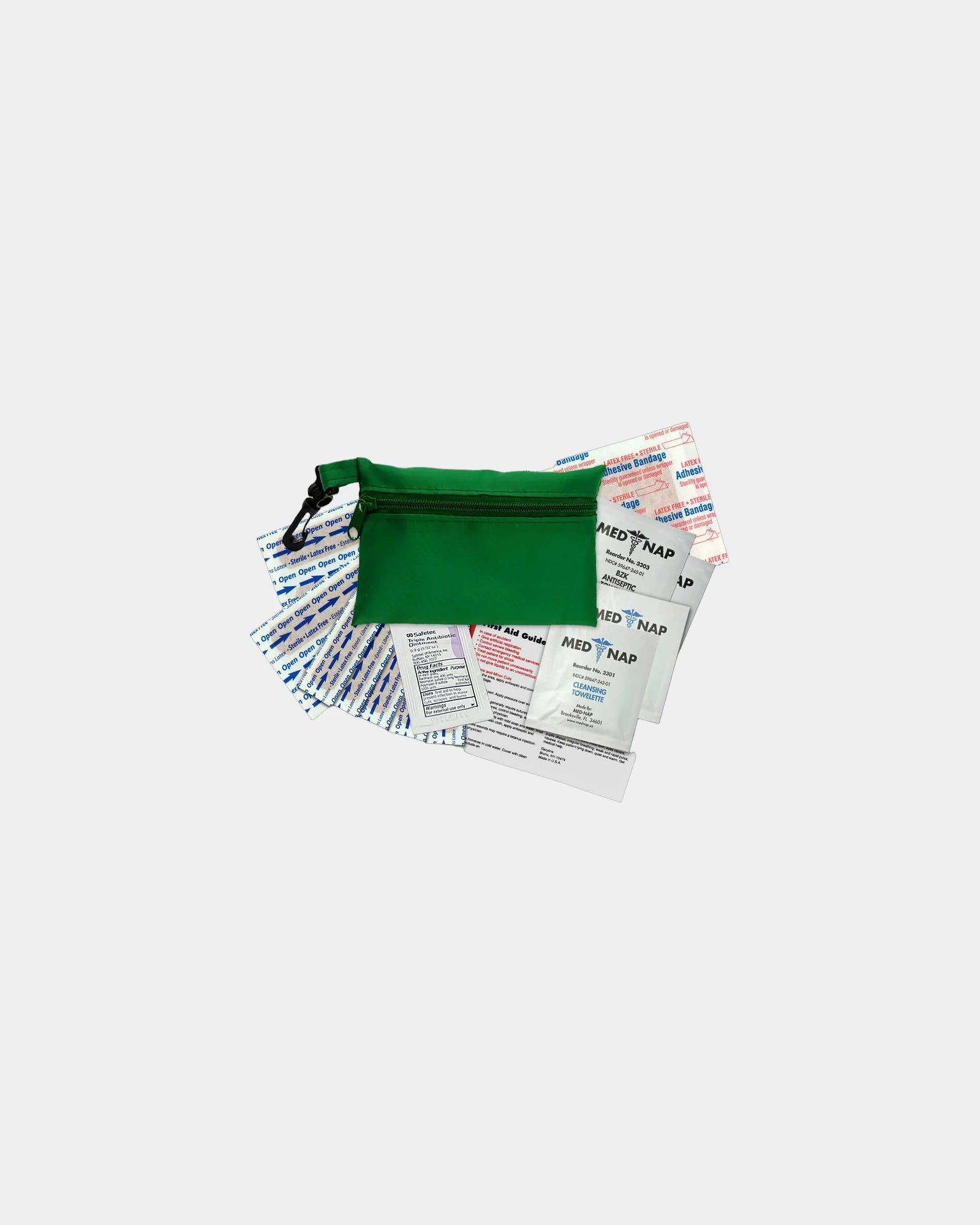 Custom RPET 16-piece zip pouch first aid kit - Green