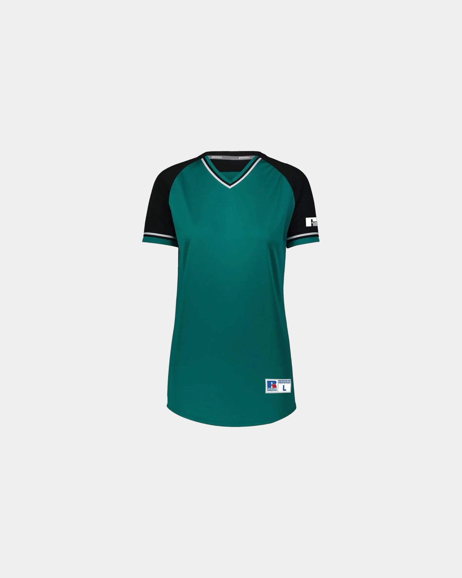Custom V-neck jersey Russell Athletic Classic women's - Aqua/ Black/ White