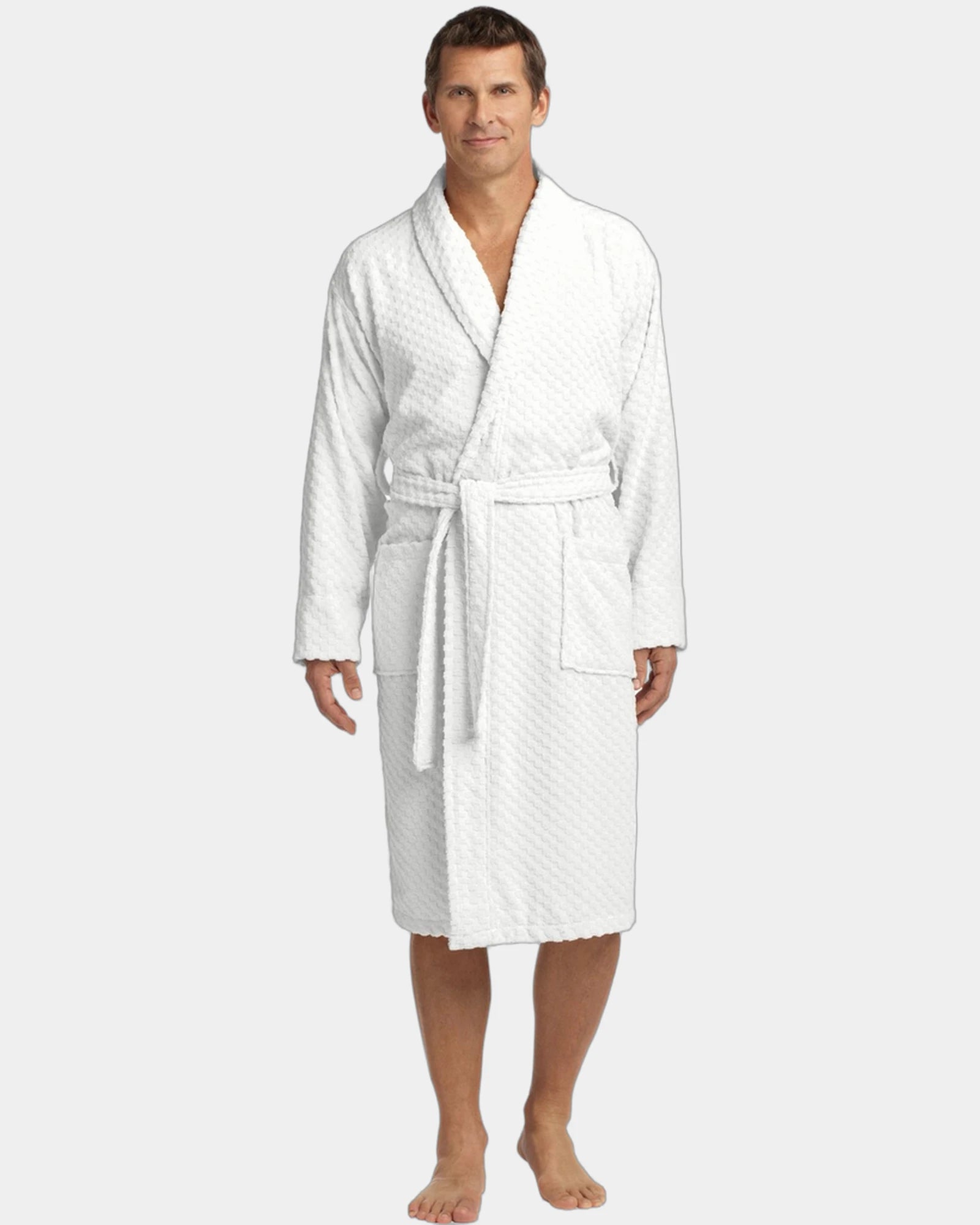 Custom cotton Port Authority Checkered Terry robe - White