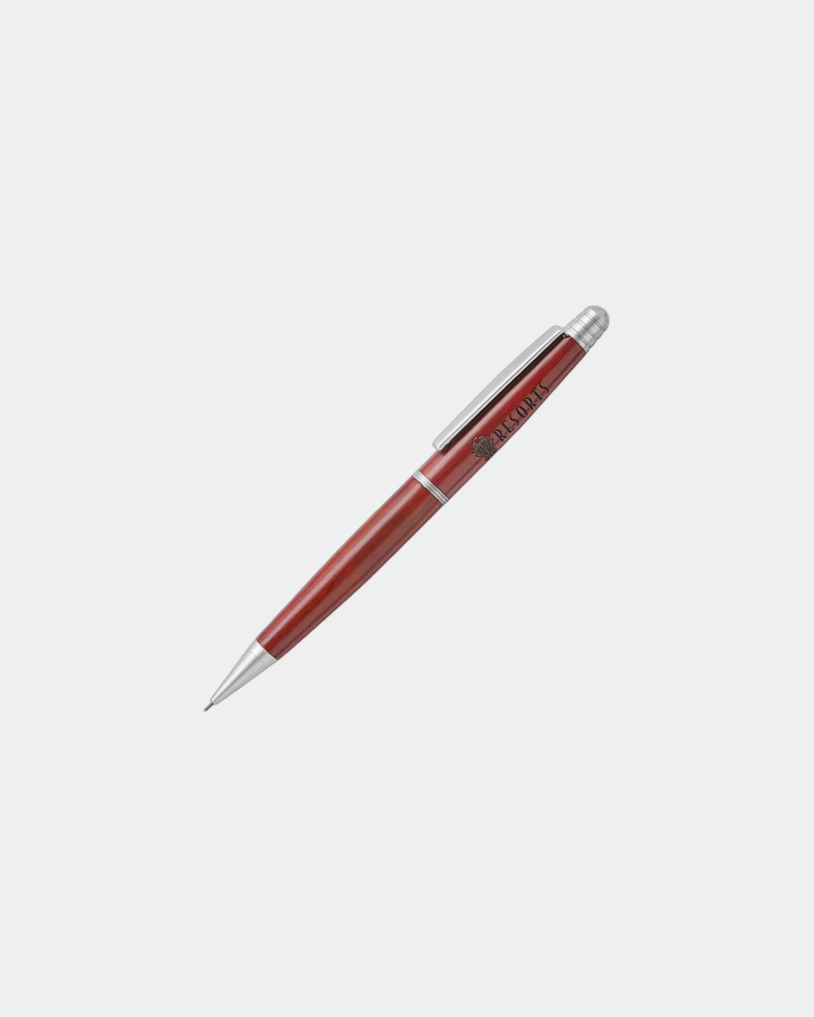 Custom wood mechanical pencil with chrome trim - Brown-Satin Chrome