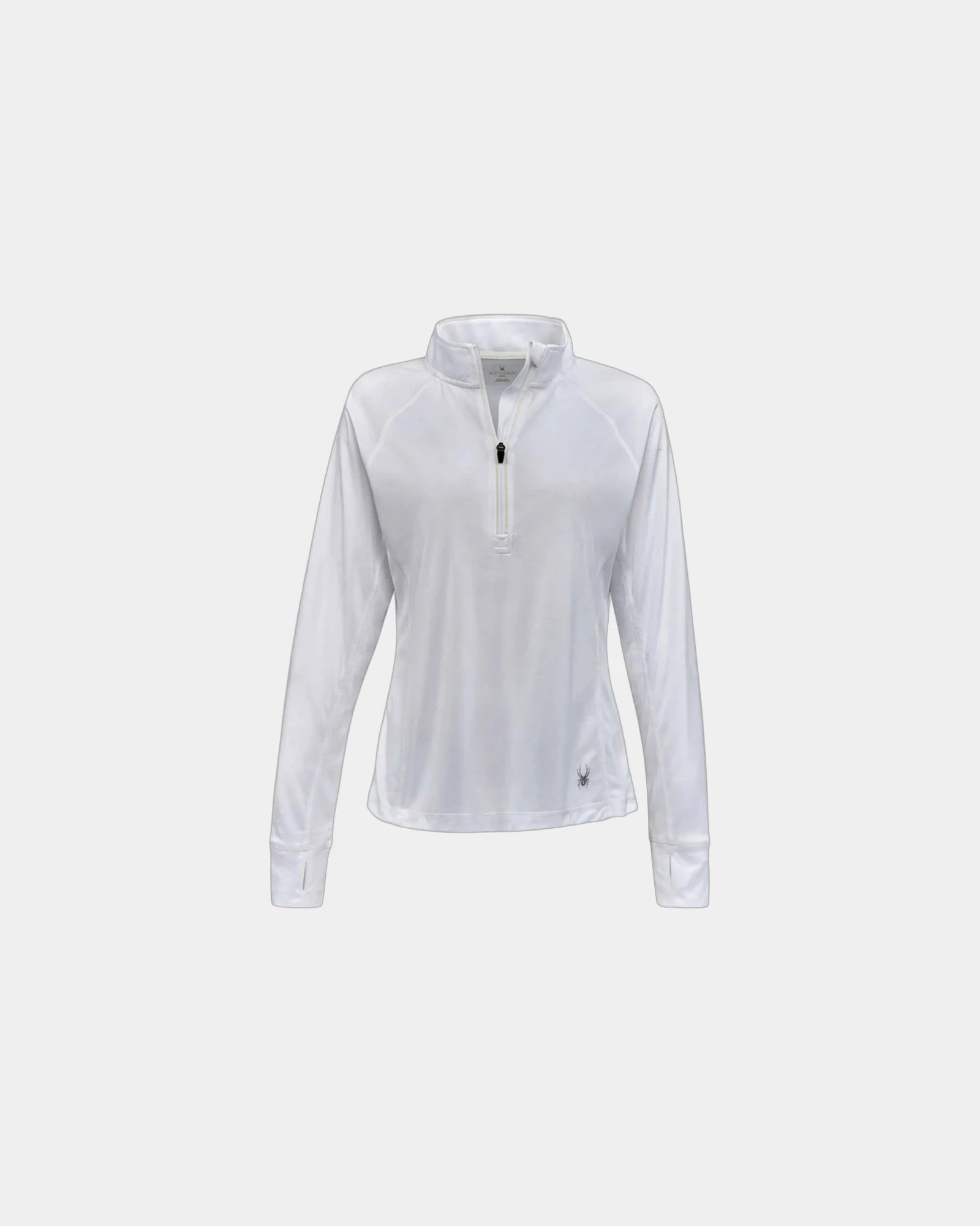 Custom women's half-zip pullover with thumbhole cuffs - White