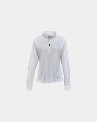 Custom women's half-zip pullover with thumbhole cuffs - White