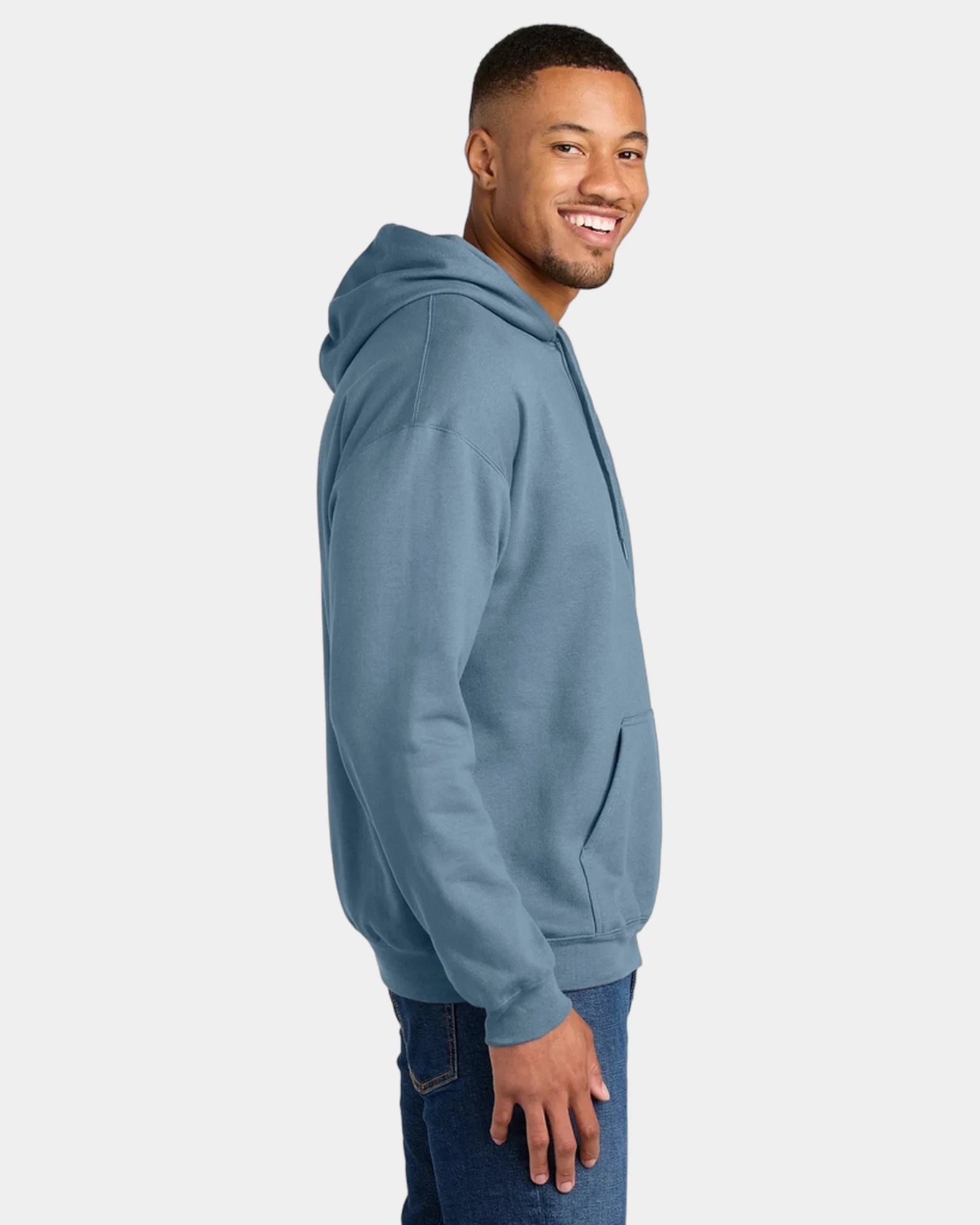 Custom midweight pullover hooded sweatshirt cotton - Stone Blue