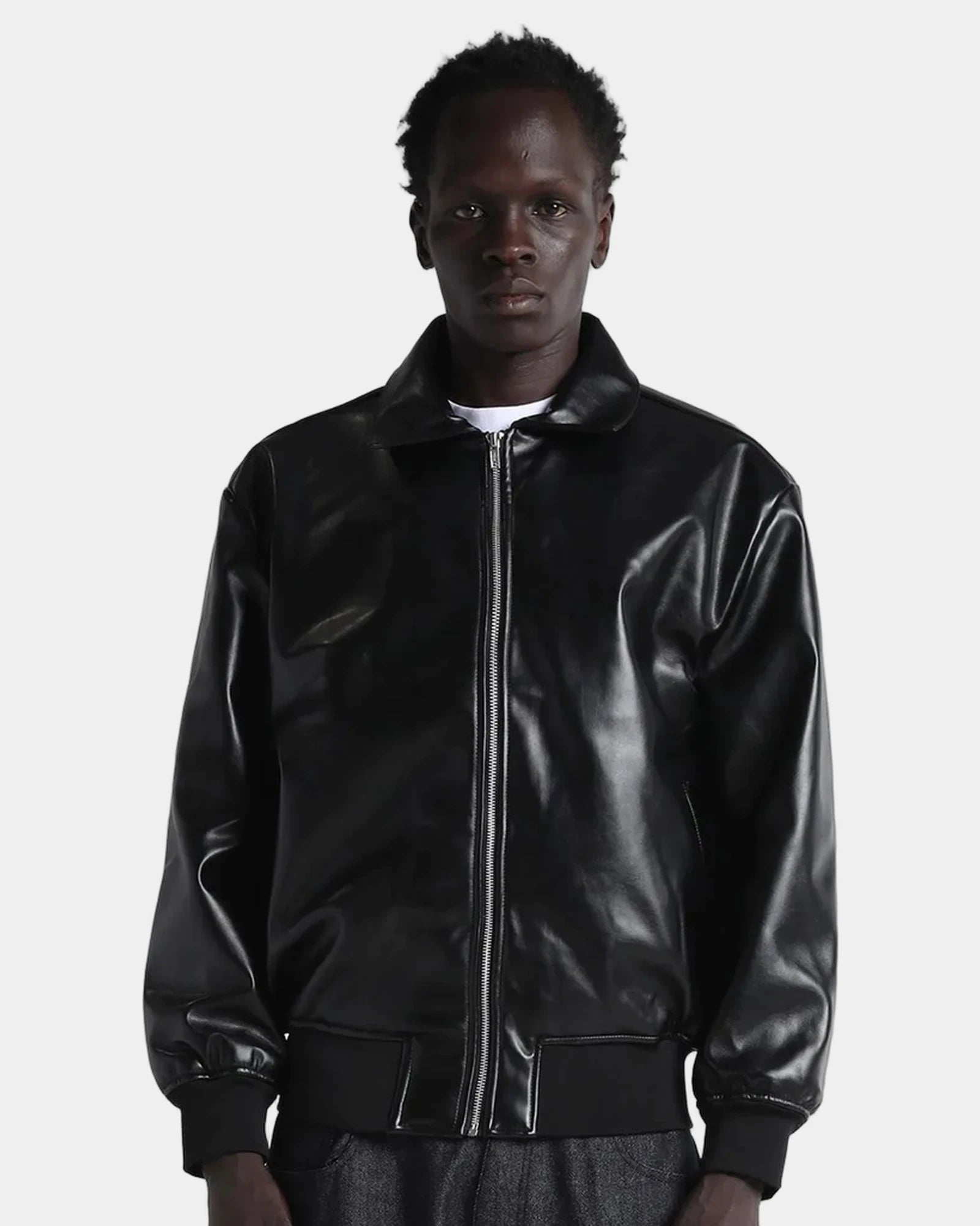 Custom PU leather Shaka Wear varsity jacket - Black