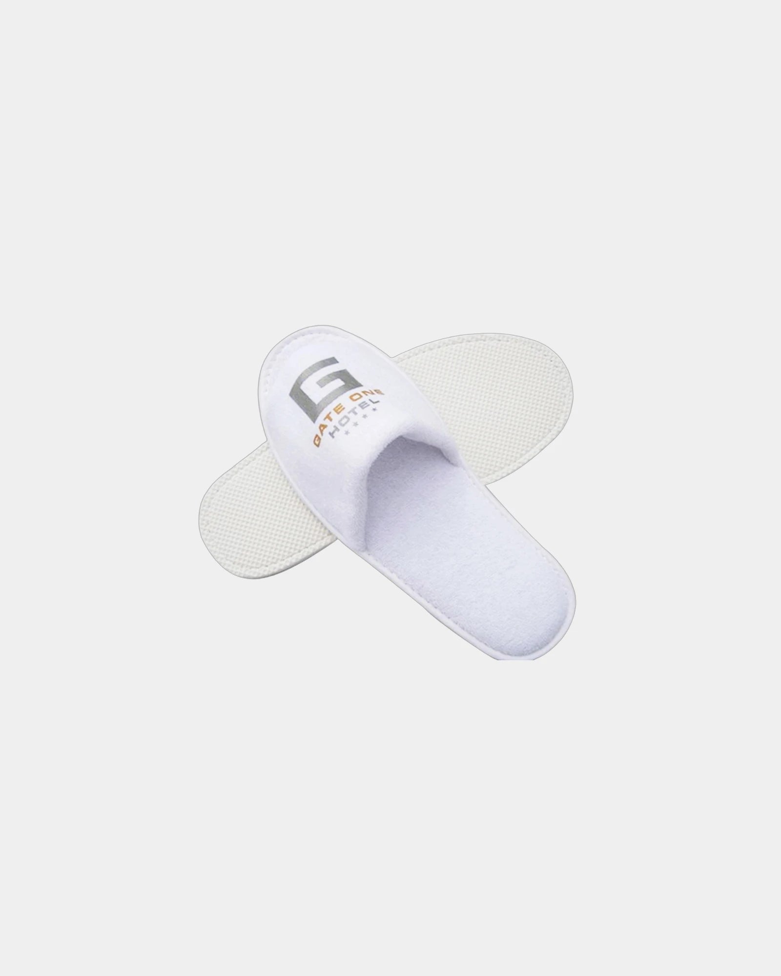 Custom polyester hotel slippers with EVA sole - White