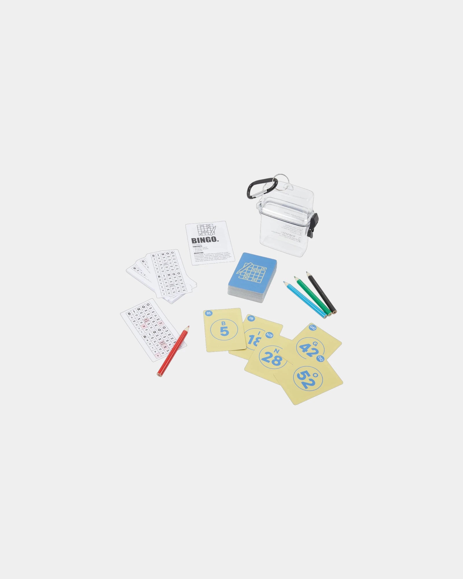 Custom travel bingo game set with carabiner clip - Clear (Cl)