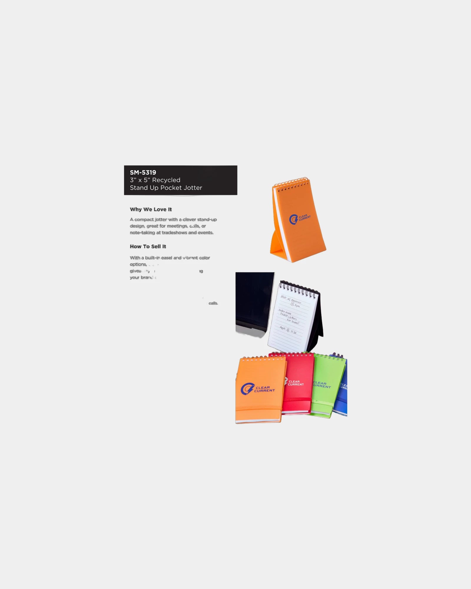 Custom recycled stand up pocket jotter 3" x 5" - 8