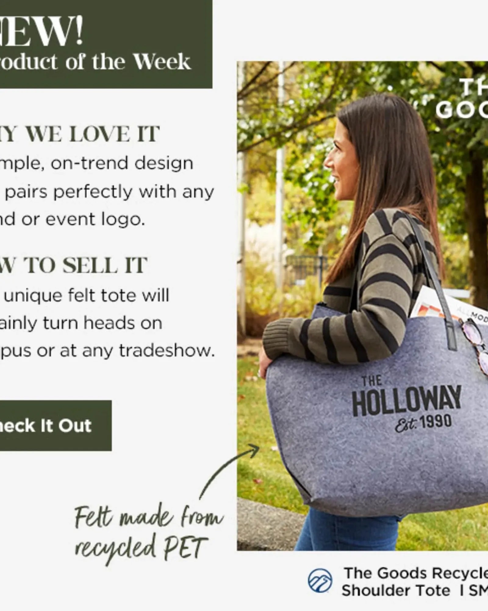 Custom recycled felt shoulder tote bag - 5