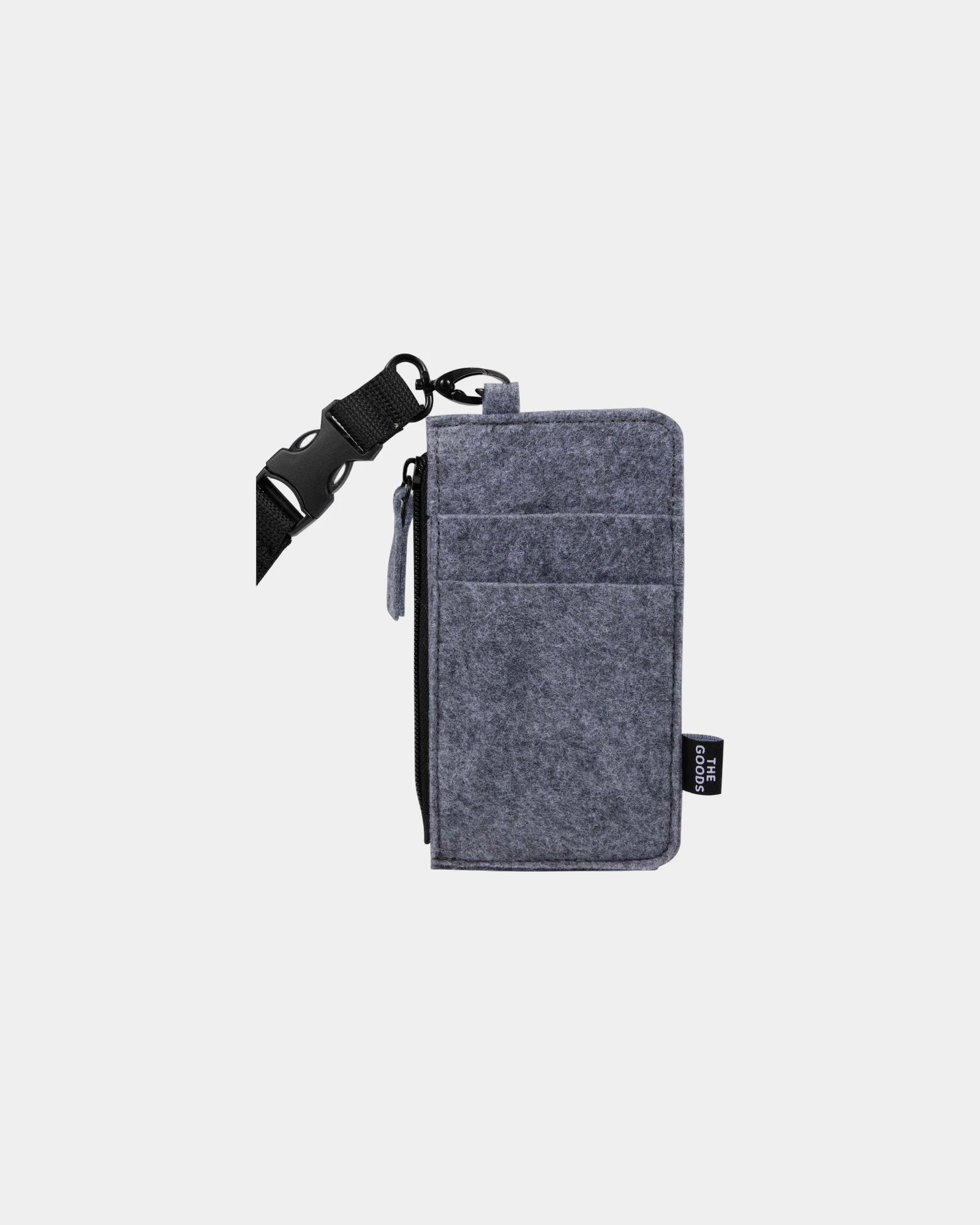Custom recycled felt lanyard wallet with wristlet strap - Charcoal (Ca)
