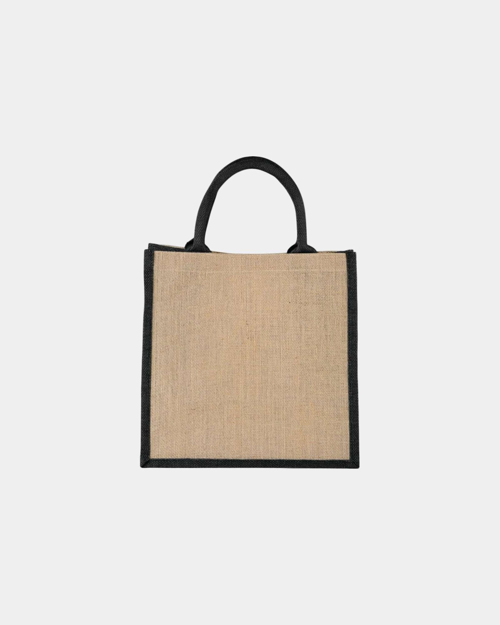 Custom jute 11.75 in gift tote bag with handles - Black (Bk)
