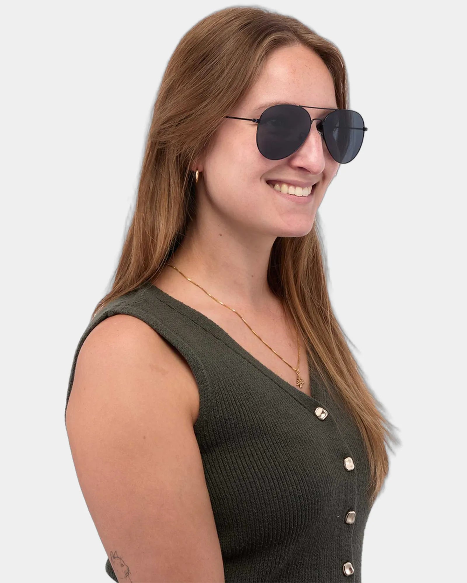 Custom recycled aviator sunglasses with UV400 lenses - Black (Bk)