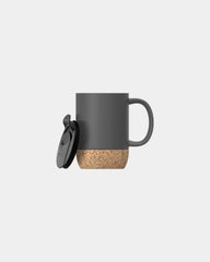 Custom ceramic coffee mug with cork coaster, 12 oz - Grey