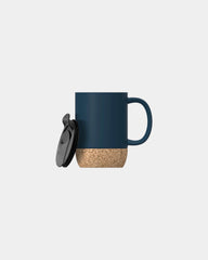 Custom ceramic coffee mug with cork coaster, 12 oz - Blue