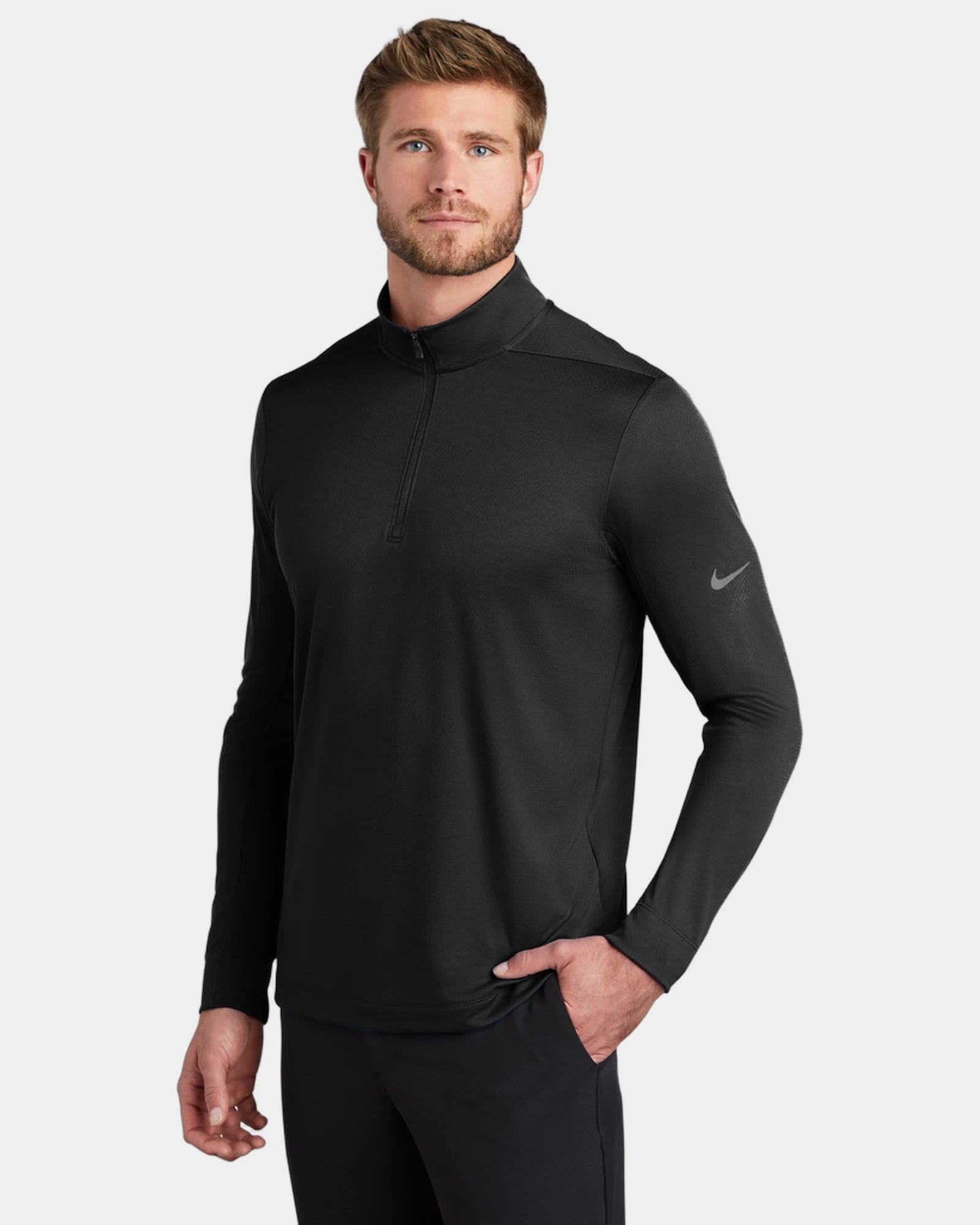 Custom polyester Nike Dry 1/2-zip cover-up jacket - Black