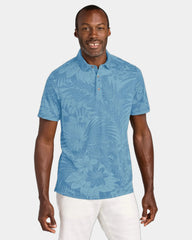 Custom tropical print moisture-wicking polo - Chambray Blue