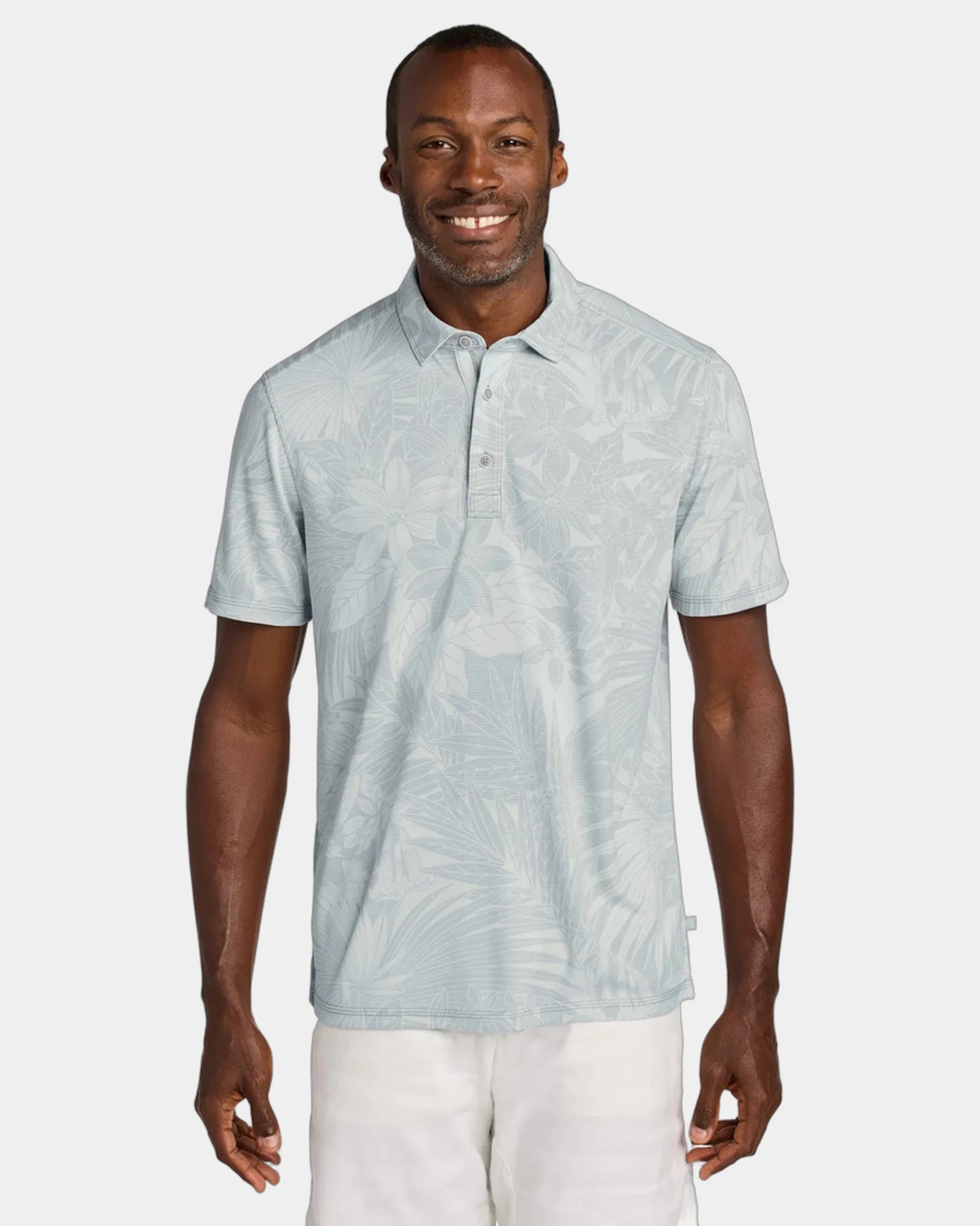 Custom tropical print moisture-wicking polo - Zinc Grey
