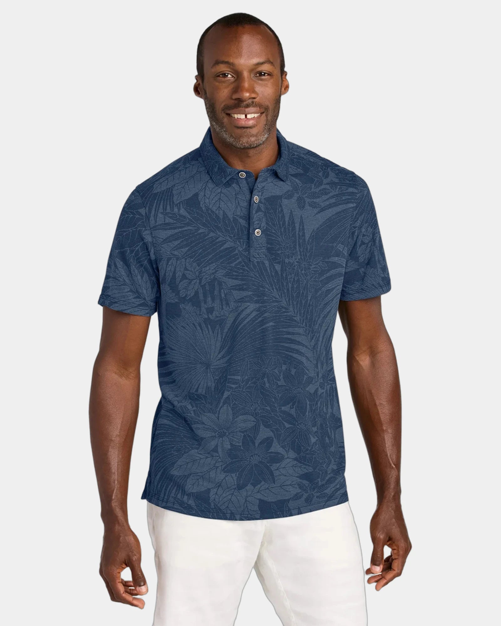 Custom tropical print moisture-wicking polo - Blue Note