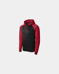 Custom fleece Sport-Tek full-zip hooded jacket - Black/ Deep Red
