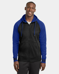 Custom fleece Sport-Tek full-zip hooded jacket - Black/ True Royal