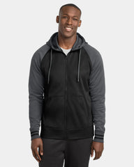 Custom fleece Sport-Tek full-zip hooded jacket - Black/ Dark Smoke Grey