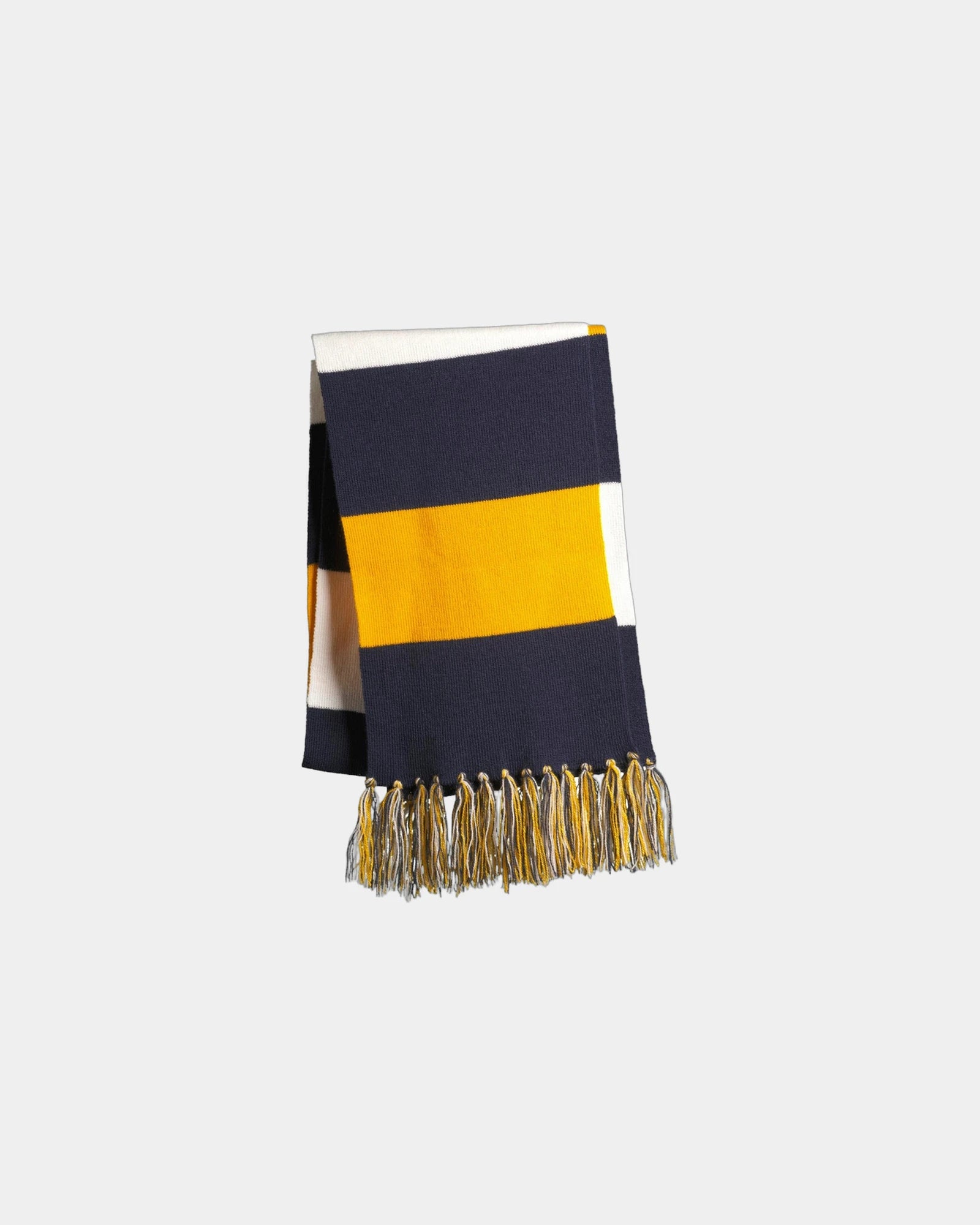 Custom fringed acrylic Sport-Tek Spectator Scarf - True Navy/ Gold/ White