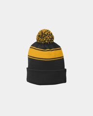 Custom striped pom beanie Sport-Tek acrylic - Black/ Gold