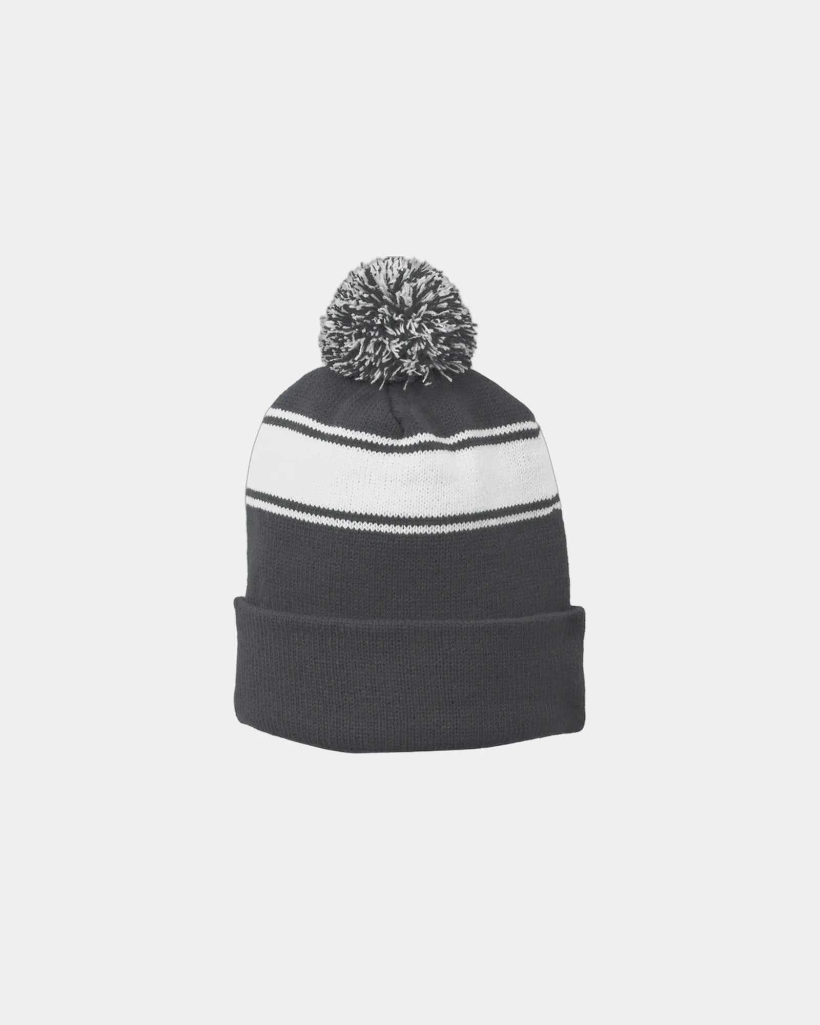 Custom striped pom beanie Sport-Tek acrylic - Iron Grey/ White