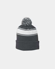 Custom striped pom beanie Sport-Tek acrylic - Iron Grey/ White