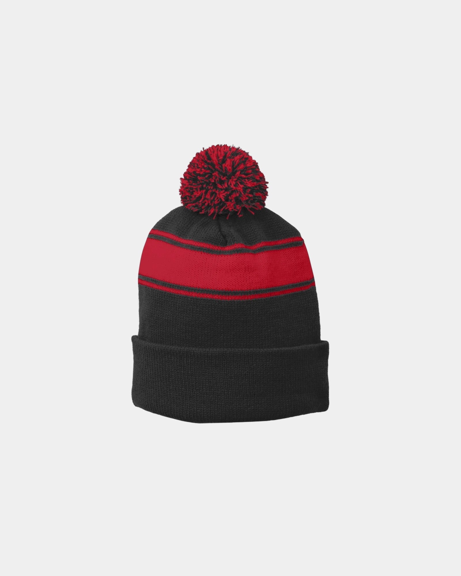 Custom striped pom beanie Sport-Tek acrylic - Black/ True Red