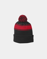 Custom striped pom beanie Sport-Tek acrylic - Black/ True Red