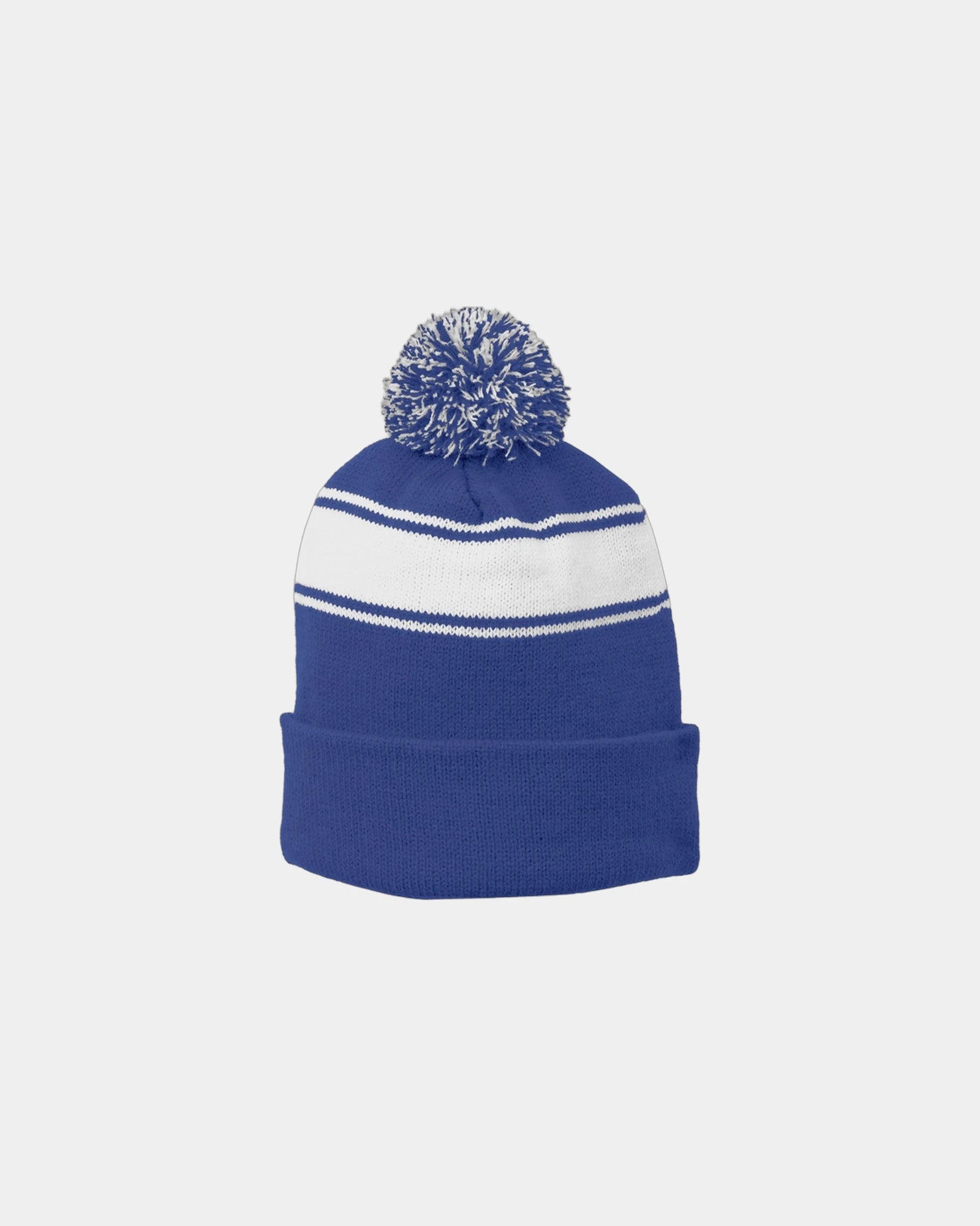 Custom striped pom beanie Sport-Tek acrylic - True Royal/ White