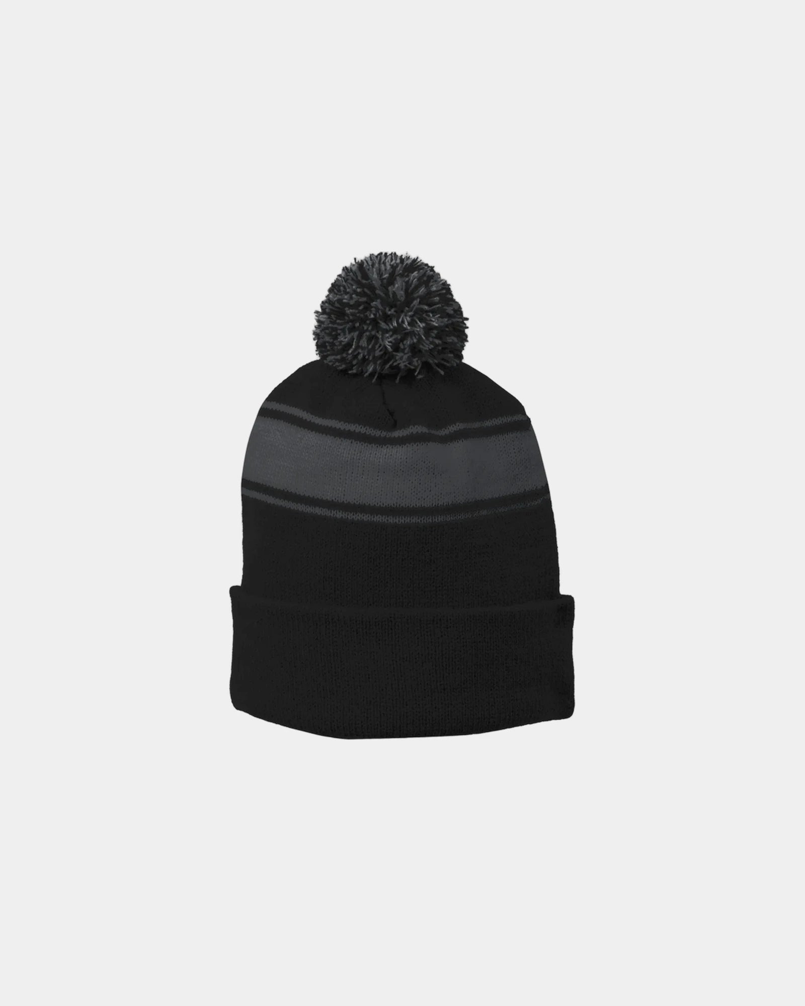 Custom striped pom beanie Sport-Tek acrylic - Black/ Iron Grey