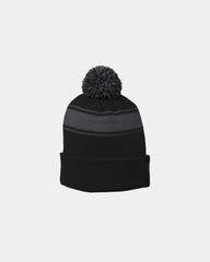 Custom striped pom beanie Sport-Tek acrylic - Black/ Iron Grey