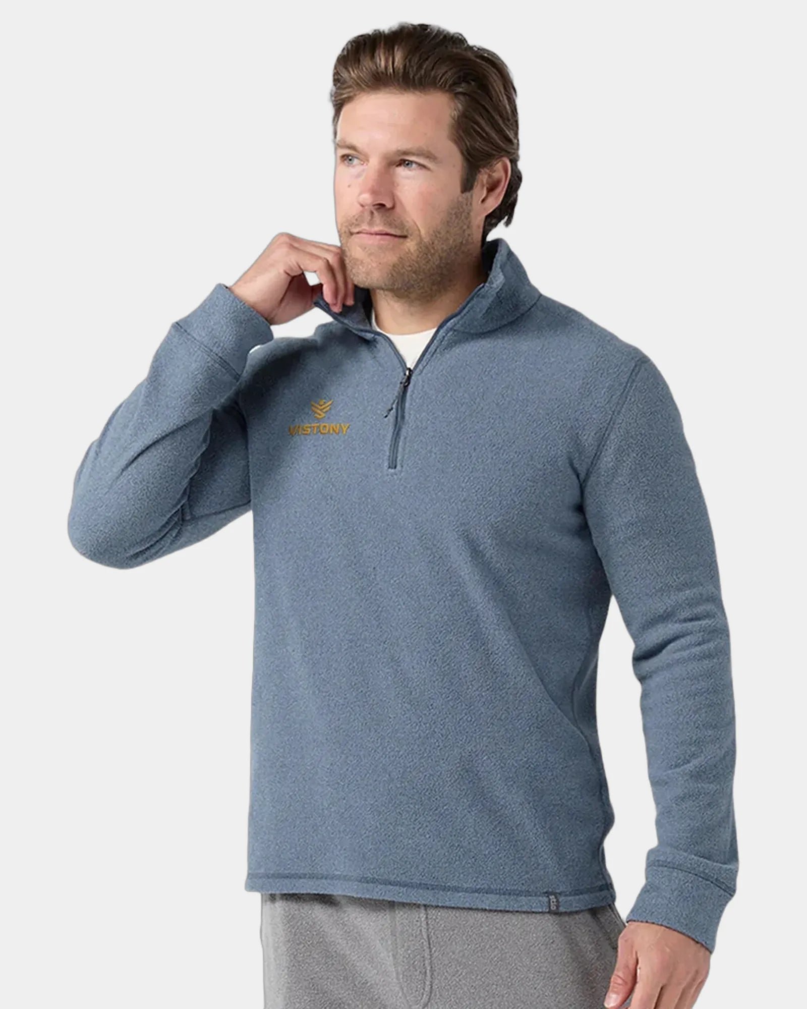 Custom recycled fleece half-zip pullover for teams - Atmosphere Heather