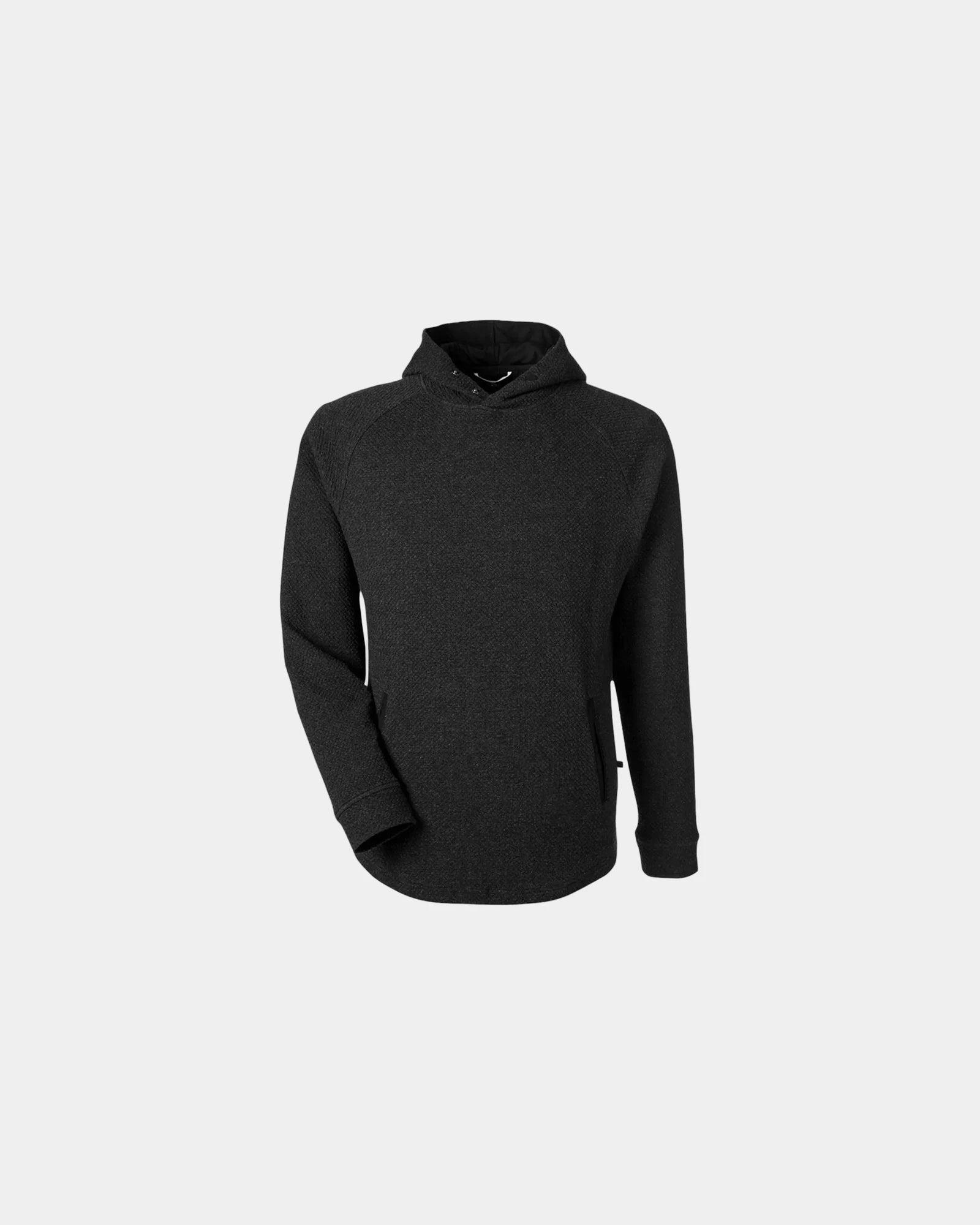 Custom waffle hooded pullover with front pockets - Black/ Heather