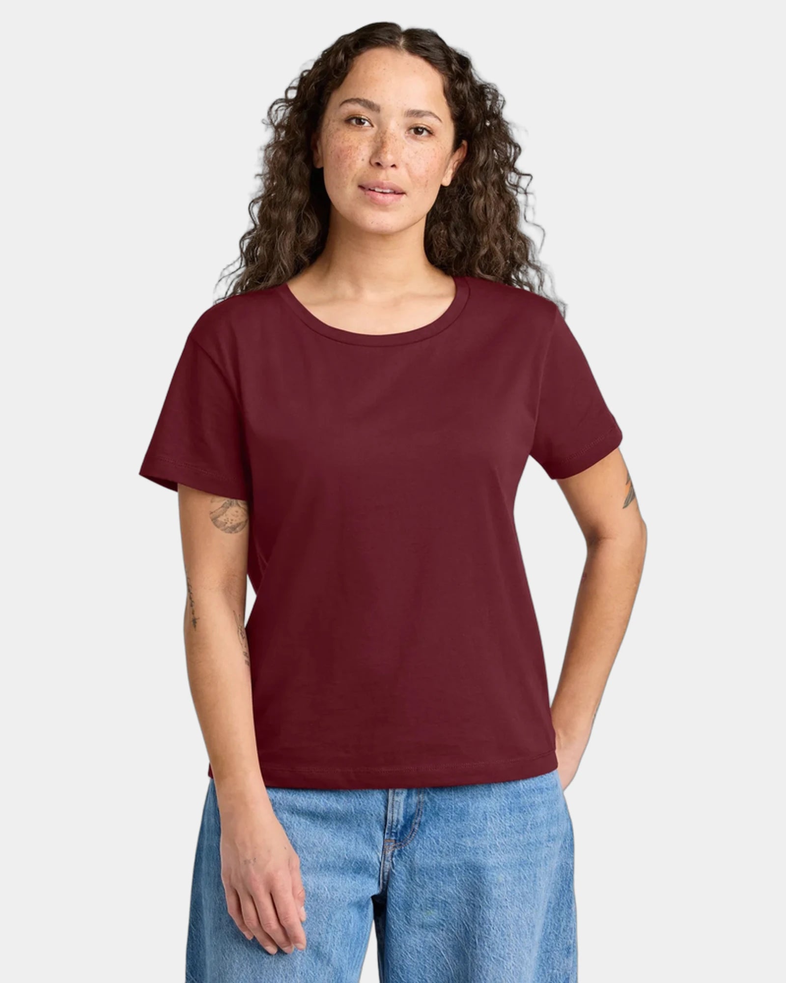 Custom organic cotton Stanley/Stella Serena scoop neck tee - Burgundy