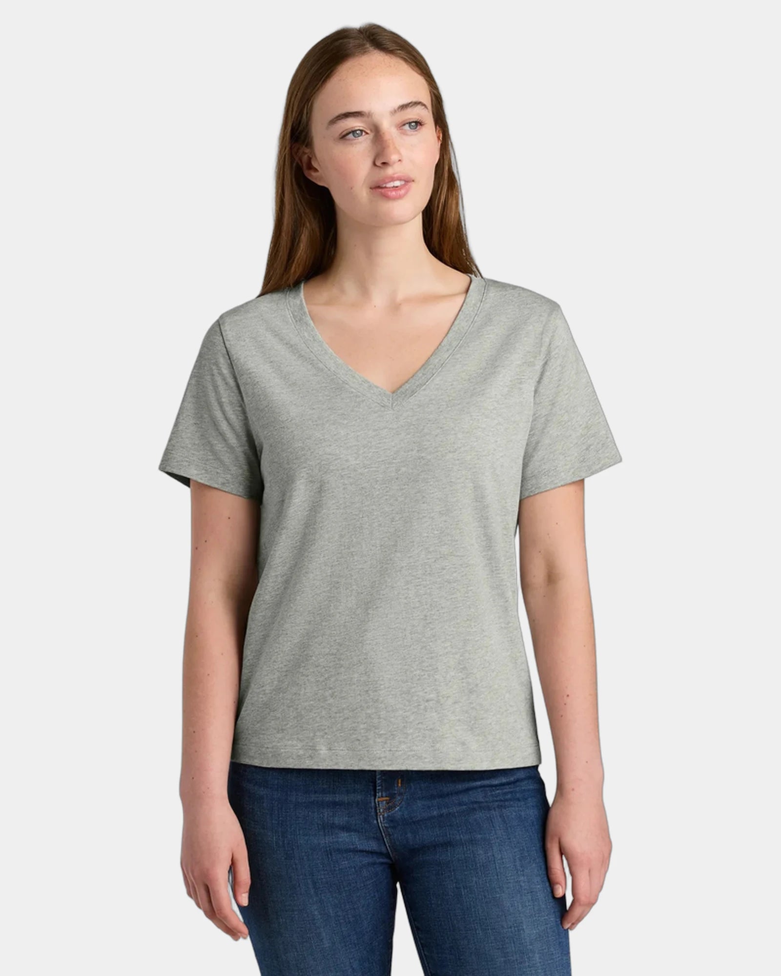 Custom organic cotton Stanley/Stella Isla V-Neck tee - Heather Grey