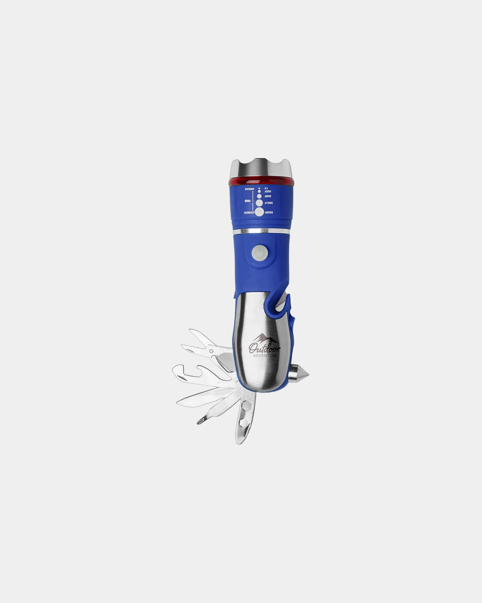 Custom stainless steel multi-tool with flashlight - Blue-Reflex