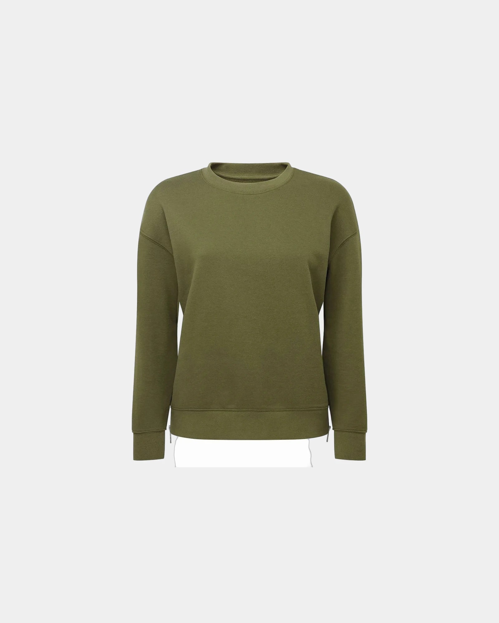 Custom recycled side-zip crewneck sweatshirt women's - Olive