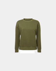 Custom recycled side-zip crewneck sweatshirt women's - Olive